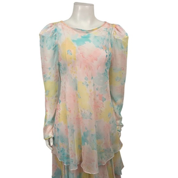 Vintage Pastel Layered Slip Dress with Sheer Top / Women's Small - Picture 3 of 4